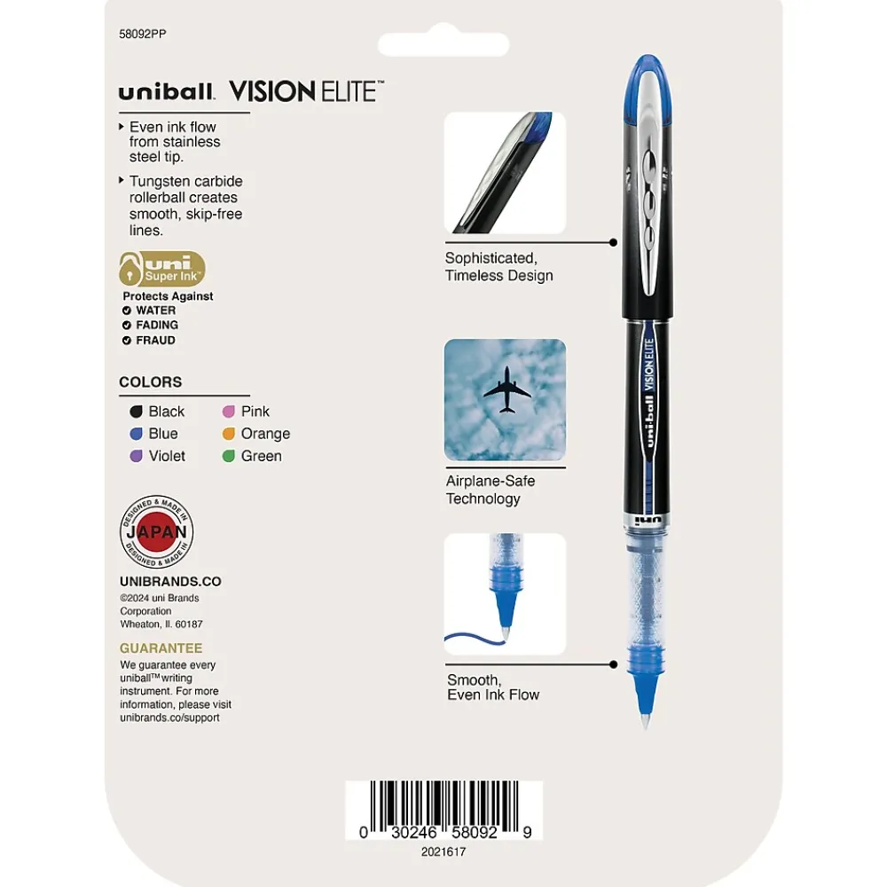 Pens|uni-ball Vision Elite Rollerball Pens, Micro Point, Assorted Colors Ink, 8 Pack (58092)