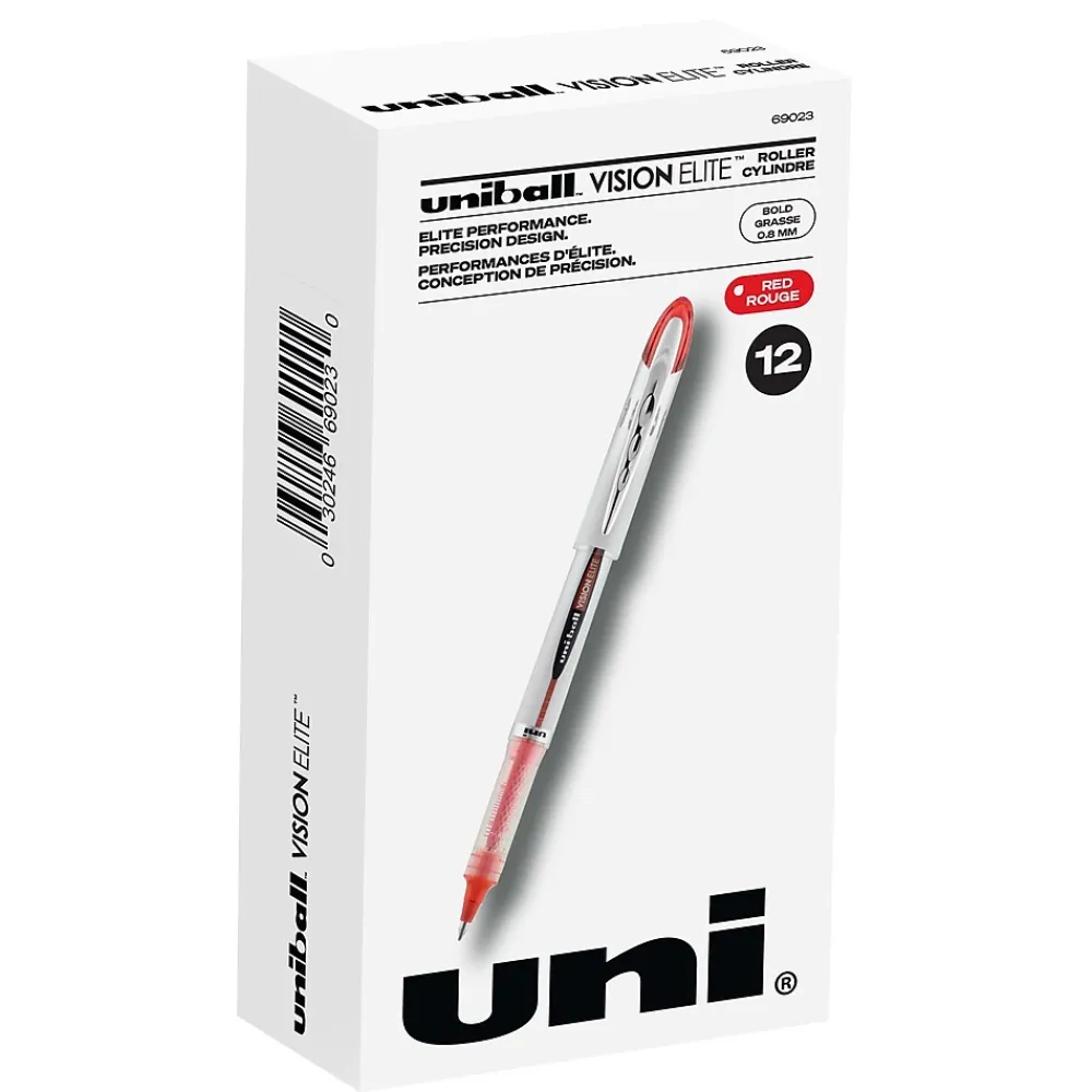 Pens|uni-ball uniball Vision Elite Rollerball Pens, Bold Point, 0.8mm, Red Ink (69023)