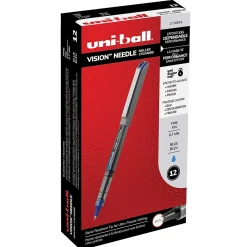 Pens|uni-ball uniball Vision Needle Rollerball Pens, Fine Point, 0.7mm, Blue Ink, Dozen (1734904)