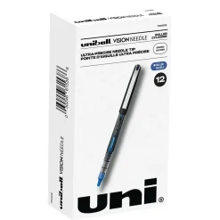 Pens|uni-ball uniball Vision Needle Rollerball Pens, Micro Point, 0.5mm, Blue Ink, 12/Pack (1734919)