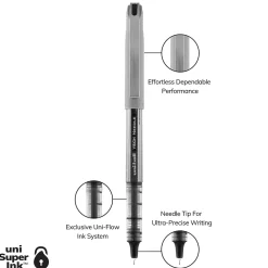 Pens|uni-ball uniball Vision Needle Rollerball Pens, Fine Point, 0.7mm, Black Ink, Dozen (1734903)