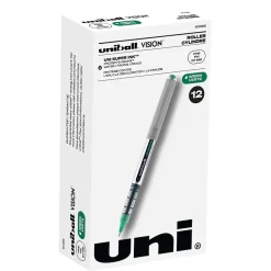Pens|uni-ball Vision Roller Ball Pen, Fine Point, 0.7mm, Green Ink, 12/Pack (60386)