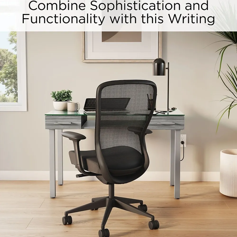 Office Desks*Union & Scale ™ Prestige 47"W Glass Computer and Writing Desk, Gray (UN56948)