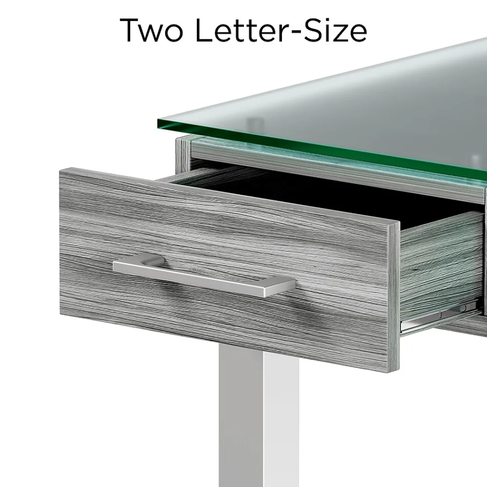 Office Desks*Union & Scale ™ Prestige 47"W Glass Computer and Writing Desk, Gray (UN56948)