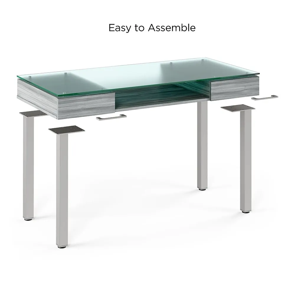 Office Desks*Union & Scale ™ Prestige 47"W Glass Computer and Writing Desk, Gray (UN56948)
