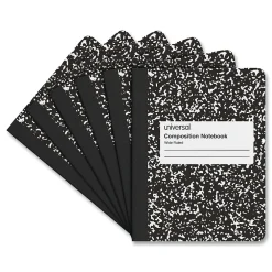 Composition Notebooks|Universal Composition Book, Wide Rule, 7 1/2 X 9 3/4, White, 100 Sheets, 6/pack