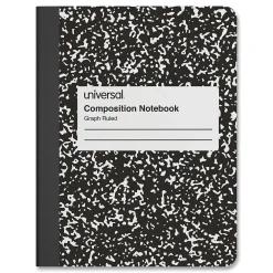 Composition Notebooks|Universal Composition Notebooks, 9.75" x 7.5", Quad, 100 Sheets, Black, 6/Pack (UNV20957)