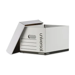 File Storage|Universal Extra-Strength Storage Box, Letter/Legal Size, White, Stacking Strength 1,500 lbs., 12/Ct