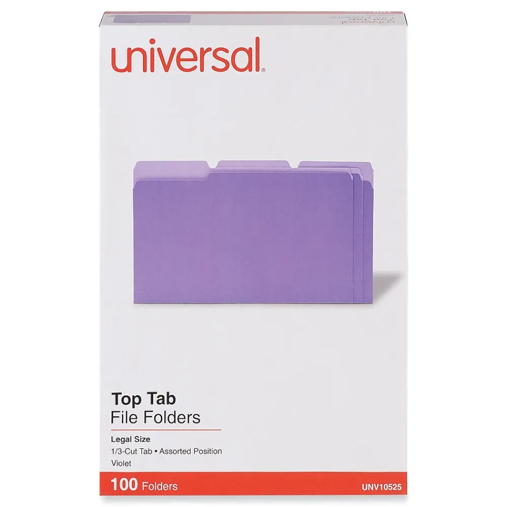 File Folders|Universal File Folder, 3 Tab, Legal Size, Bright Violet, 100/Box (UNV10525)