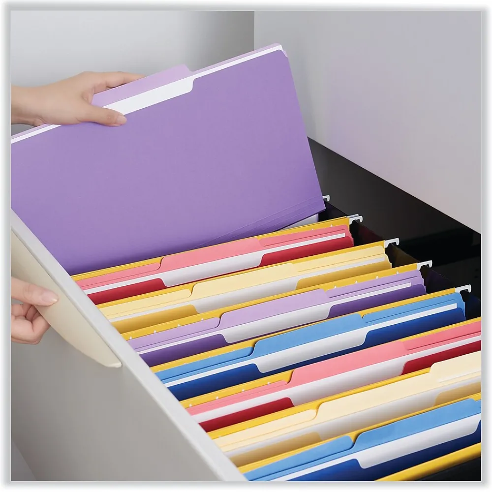 File Folders|Universal File Folder, 3 Tab, Legal Size, Bright Violet, 100/Box (UNV10525)