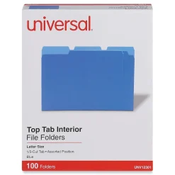 File Folders|Universal File Folder, Letter Size, Blue, 100/Box (UNV12301)