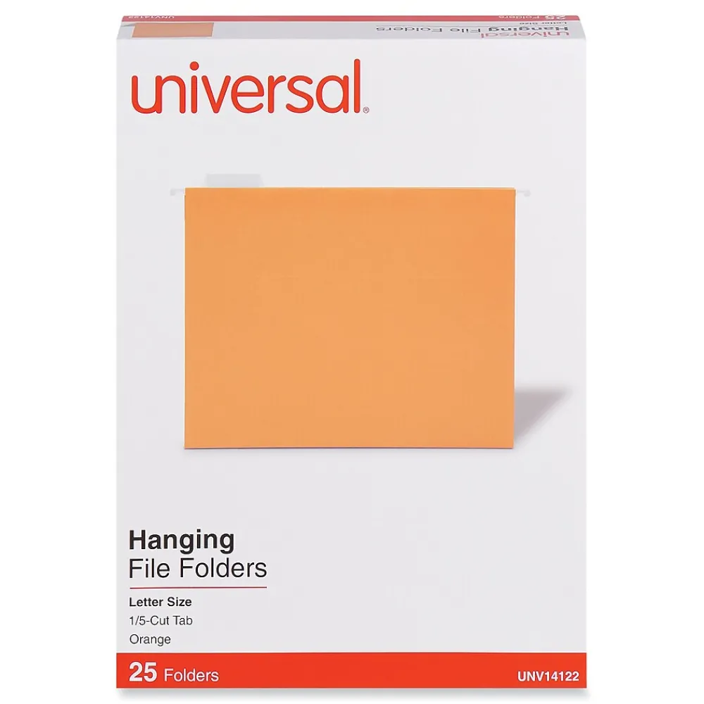 Hanging File Folders|Universal Hanging File Folder, Letter Size, Orange, 25/Box (UNV14122)