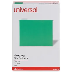 Hanging File Folders|Universal Recycled Hanging File Folder, Letter Size, Bright Green, 25/Box (UNV14117)