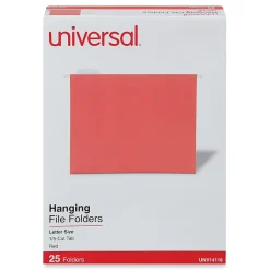 Hanging File Folders|Universal Recycled Hanging File Folder, Letter Size, Red, 25/Box (UNV14118)
