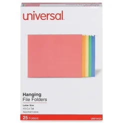 Hanging File Folders|Universal Recycled Hanging File Folders, Letter Size, Assorted Colors, 25/Box (UNV14121)