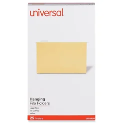 Hanging File Folders|Universal Recycled Hanging File Folder, Legal Size, Yellow, 25/Box (UNV14219)
