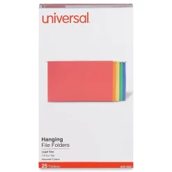 Hanging File Folders|Universal Recycled Hanging File Folders, Legal Size, Assorted Colors, 25/Box (UNV14221)