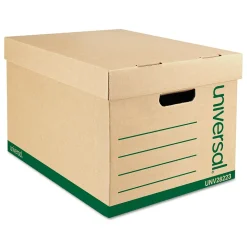 File Storage|Universal Recycled Record Storage Boxes, Letter/Legal, Kraft, Stacking Strength 510 lbs., 10"H x 12"W x 15"D, 12/Ct