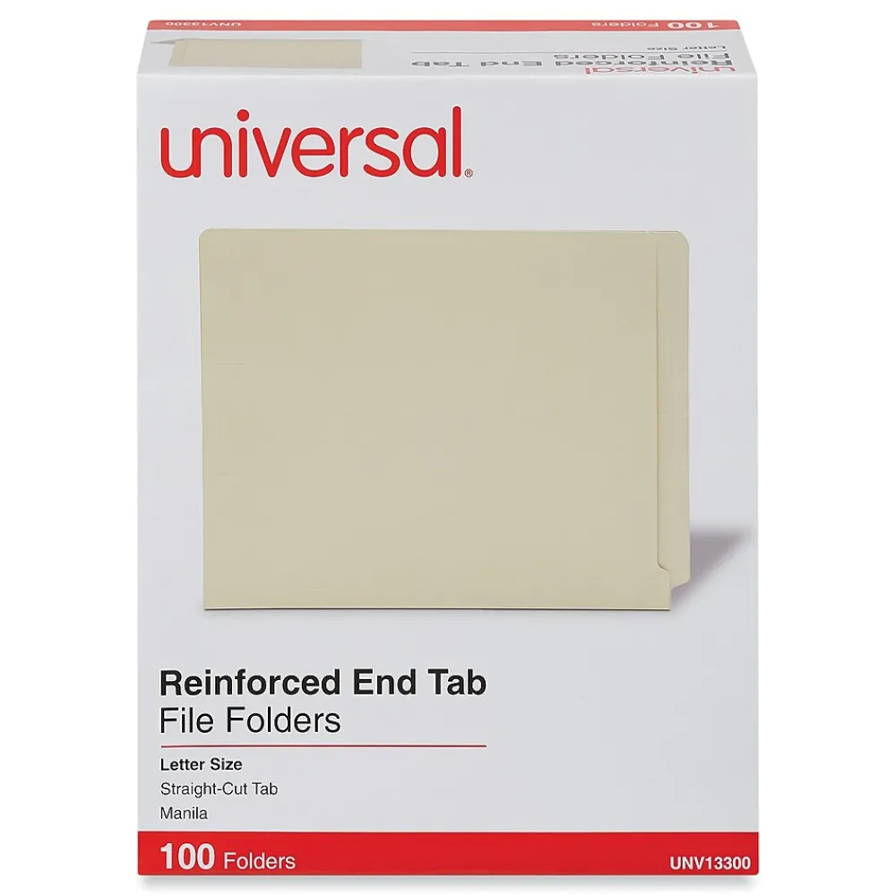 File Folders|Universal Reinforced File Folder, Letter Size, Manila, 100/Box (UNV13300)