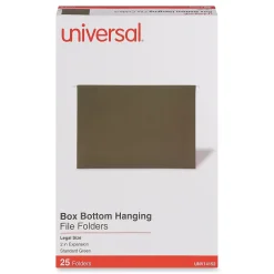 Hanging File Folders|Universal Reinforced Recycled Hanging File Folder, Legal Size, Green, 25/Box (UNV14152)