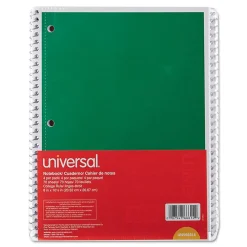 Subject Notebooks|Universal 1-Subject Notebooks, 8" x 10.5", College Ruled, 70 Sheets, Assorted Colors, 4/Pack (UNV66614)
