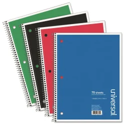 Subject Notebooks|Universal 1-Subject Notebooks, 8" x 10.5", Law, 70 Sheets, Assorted Colors, 4/Pack (UNV66624)