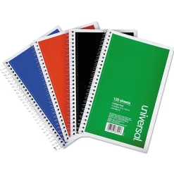 Subject Notebooks|Universal Wirebound Notebook, 3 Subjects, Medium/College Rule, Assorted Colors, 9.5 x 6, 120 Sheets, 4/Pack (UNV66414)