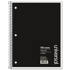 Notebooks|Universal Wirebound Notebook, 8.5 x 11, College Ruled, 100 Sheets, Black (UNV66600)
