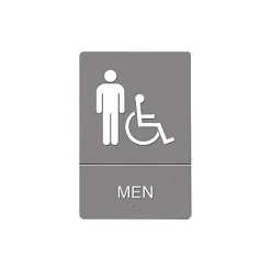 Headline U.S. Stamp & Sign ADA "MEN" Wheelchair Accessible Restroom Sign, 6" x 9", Gray/White (UST4815)