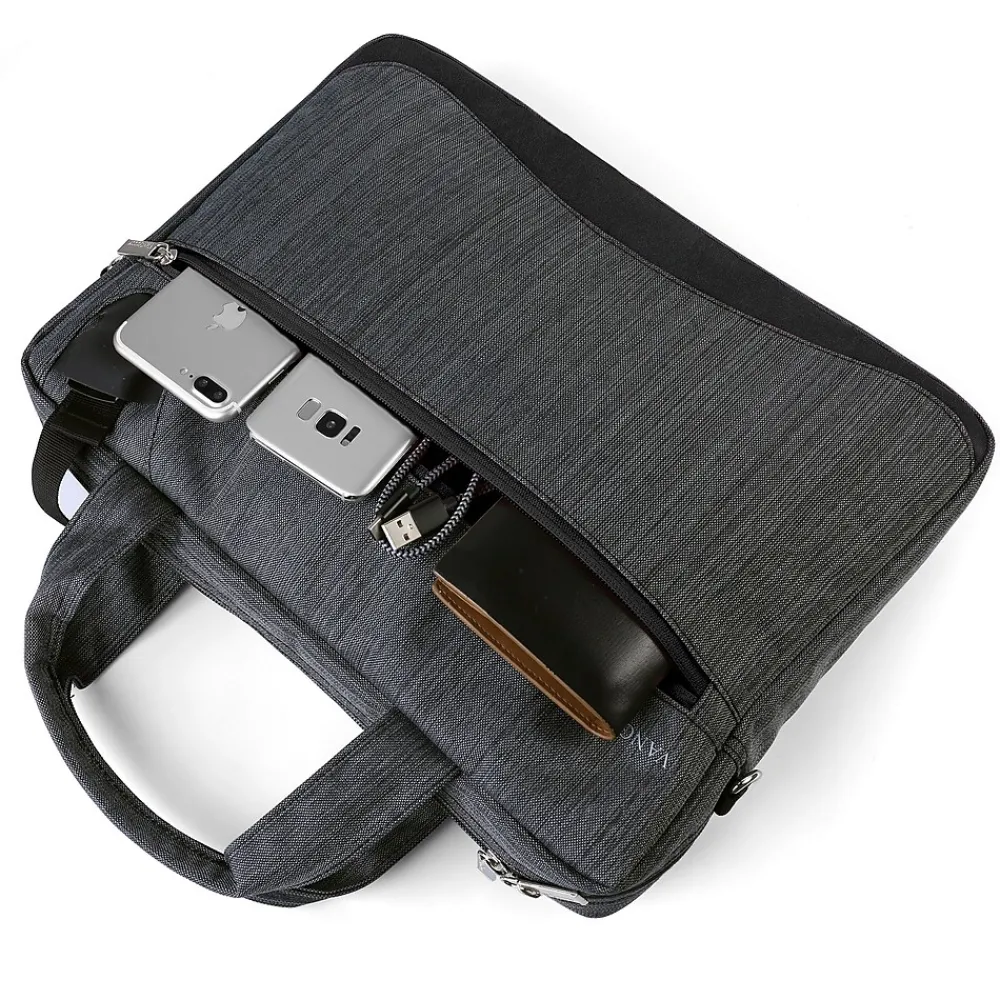 Laptop Messenger, Black/Gray Nylon (NBKLEA608)<Vangoddy Clearance