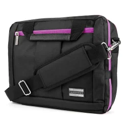 Nylon Backpack Messenger Shoulder Bag Case for 11 to 12 Inch Laptop, Black Purple (PT_NBKLEA275_17)<Vangoddy New