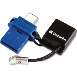 Verbatim 16GB Store 'n' Go Dual USB Flash Drive for USB-C Devices, Blue, 16 GB, USB Type C, USB 3.0, Blue