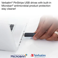Online Verbatim PinStripe 32GB USB 3.2 Type A Flash Drive, Black (49317)
