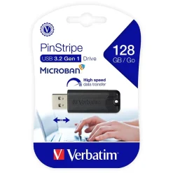 Outlet Verbatim PinStripe 128GB USB 3.2 Type A Flash Drive, Black (49319)