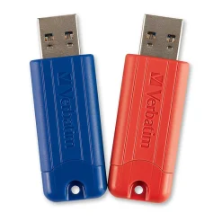 Hot Verbatim PinStripe 32GB USB 3.2 Type A Flash Drive, Blue, Red, 2/Pack (70056)
