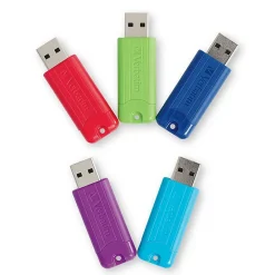 Best Verbatim PinStripe 64GB USB 3.2 Type-A Flash Drive, Assorted Colors, 5/Pack (70389)