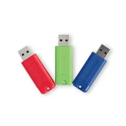 Outlet Verbatim PinStripe 128GB USB 3.2 Type-A Flash Drive, Red/Green/Blue, 3/Pack (70390)