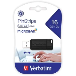 Clearance Verbatim PinStripe 16GB USB 2.0 Type A Flash Drive, Black (49063)