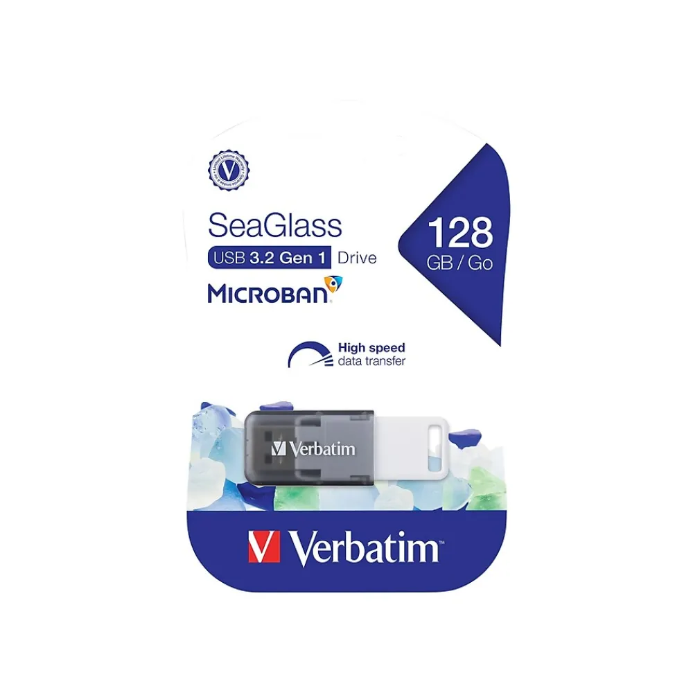 Hot Verbatim SeaGlass 128GB USB 3.2 Type A Flash Drive, Gray (70909)