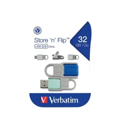 Online Verbatim Store 'n' Flip 32GB USB 2.0 Type A Flash Drive, Mint/Blue (70061)