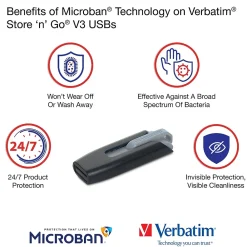 Sale Verbatim Store 'n' Go V3 8GB USB 3.2 Type A Flash Drive, Black/Gray (49171)
