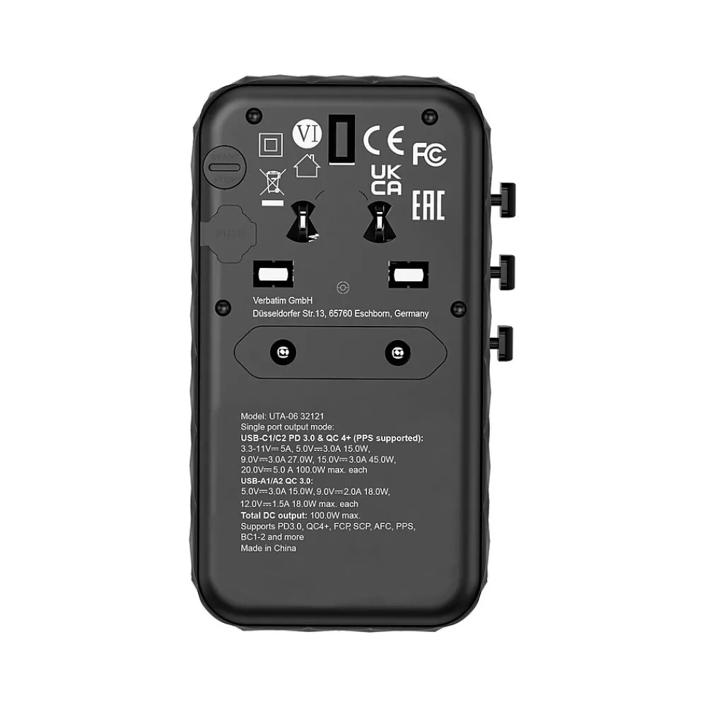 UTA-06 Plastic Travel Power Adapter, Black (32121)<Verbatim Discount