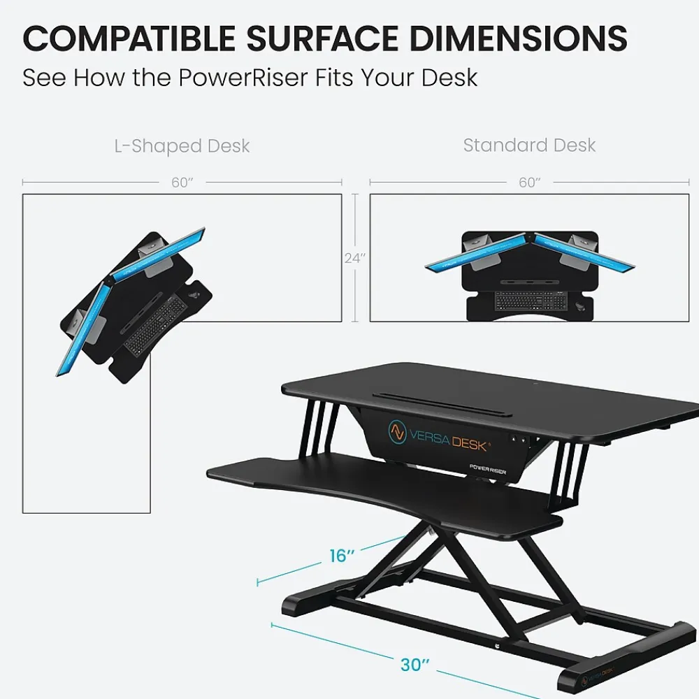 Standing Desks*VersaDesk Power Riser 32"W Electric Adjustable Standing Desk Converter, Black (VDPR3124-BB)
