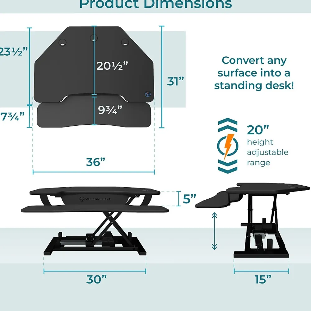 Standing Desks*VersaDesk PowerPro 36"W Electric Adjustable Standing Corner Desk Converter, Black (VT77136330101)