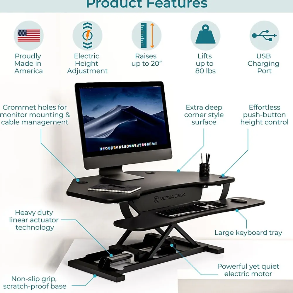 Standing Desks*VersaDesk PowerPro 36"W Electric Adjustable Standing Corner Desk Converter, Black (VT77136330101)