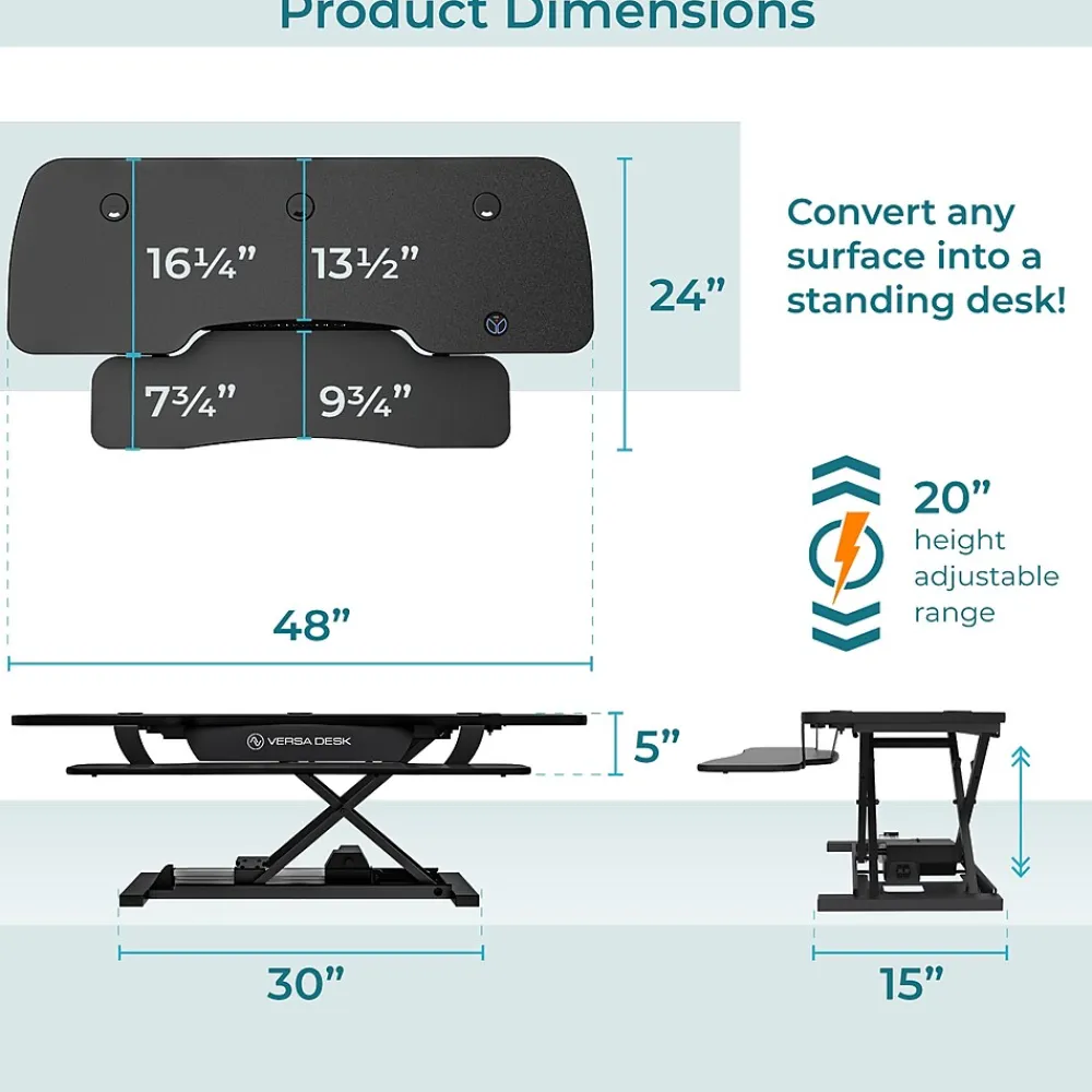 Standing Desks*VersaDesk PowerPro 48"W Electric Adjustable Standing Desk Converter, Black (SP7644824-00-01)