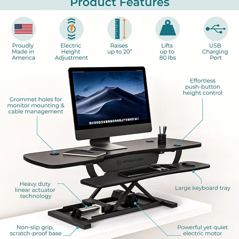 Standing Desks*VersaDesk PowerPro 48"W Electric Adjustable Standing Desk Converter, Black (SP7644824-00-01)