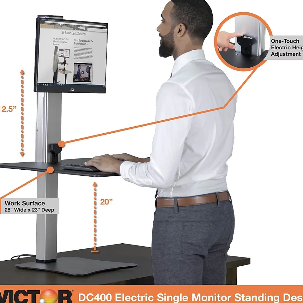Standing Desks*Victor Technology 28" W High Rise™ Electric Single Monitor Standing Desk, Laminate Wood (DC400)