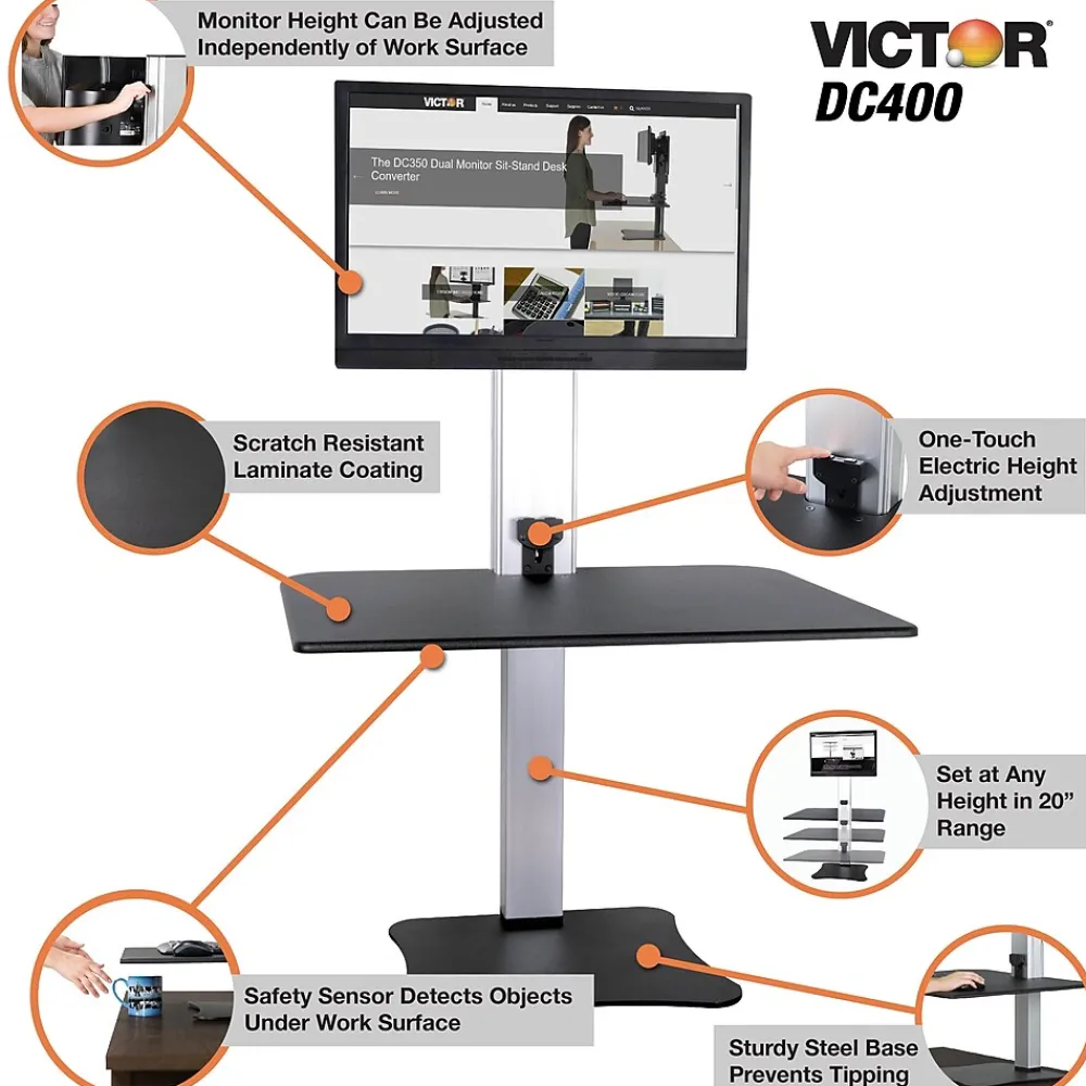 Standing Desks*Victor Technology 28" W High Rise™ Electric Single Monitor Standing Desk, Laminate Wood (DC400)