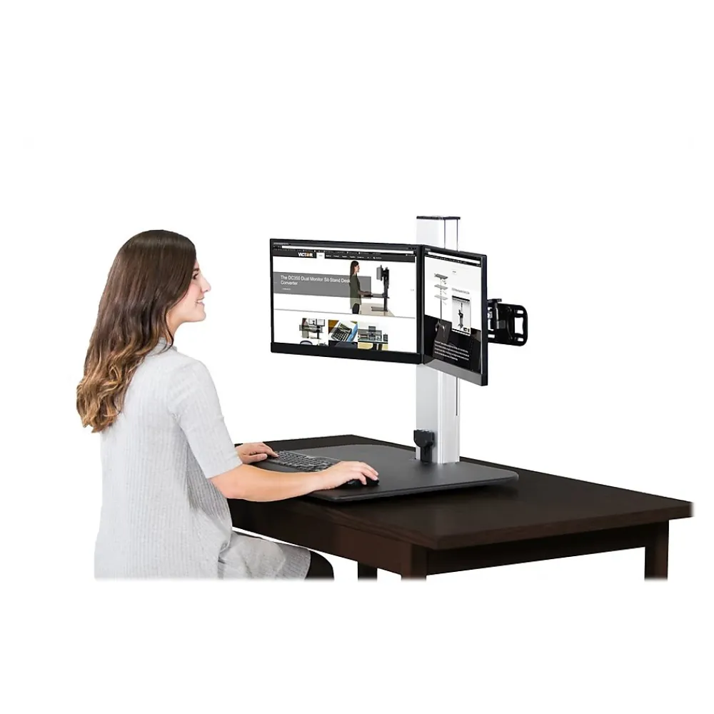 Standing Desks*Victor Technology 28" W High Rise™ Electric Dual Monitor Standing Desk, Laminate Wood (DC450)